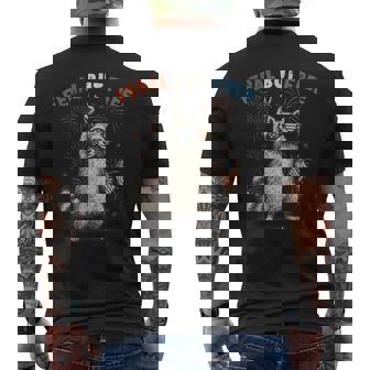 Feral But Free Raccoon 4Th Of July Trash-Panda Retro Men's T-shirt Back Print - Thegiftio