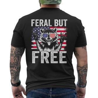 Feral But Free Racoon 4Th Of July Boy Usa Flag Men's T-shirt Back Print - Thegiftio UK