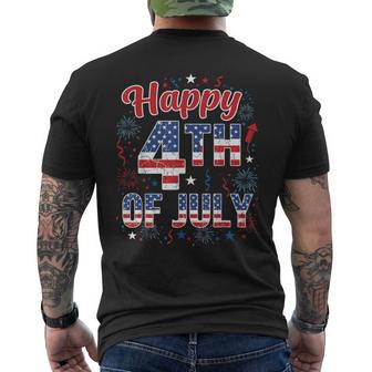 Fireworks Happy 4Th Of July Us Flag American 4Th Of July Men's T-shirt Back Print - Thegiftio UK