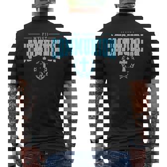 My First Communion Boys Catholic Religious Cross Blue Men's T-shirt Back Print - Thegiftio
