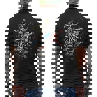 Fishing American Flag Bass Fish Skull Skeleton Fisherman Men's T-shirt Back Print - Monsterry