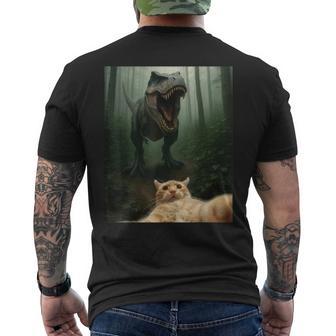 Cat Selfie With T-Rex Dinosaur Men's T-shirt Back Print - Thegiftio UK
