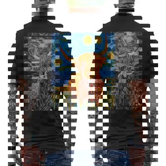 Highland Cow Graphic Van Gogh Style Starry Night Men's T-shirt Back Print - Thegiftio UK
