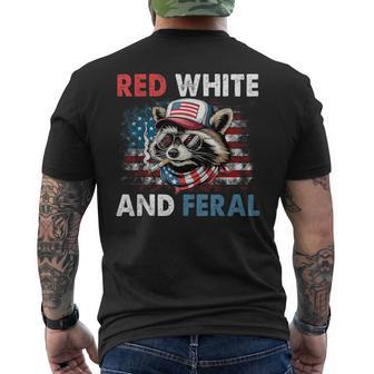 Raccoon 4Th Of July Patriotic Flag Red White And Feral Men's T-shirt Back Print - Monsterry