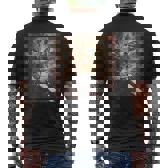 Smoking Cat Meme Men's T-shirt Back Print - Monsterry