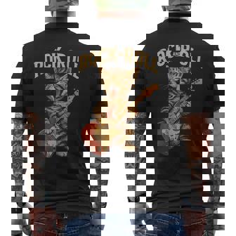 Gato Rockero Con Guitarra Eléctrica Estilo Rock And Roll Camiseta Hombre Estampado Espalda - Regaloses