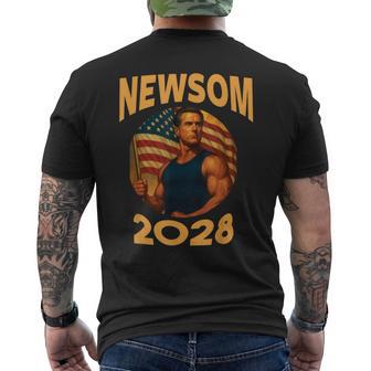 Gavin Newsom 2028 Political Satire Muscle American Patriot Men's T-shirt Back Print | Mazezy