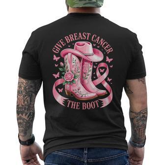 Give Breast Cancer The Boot Cowboy Boots Cancer Awareness Men's T-shirt Back Print - Thegiftio UK