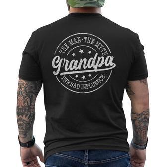 Grandpa The Man The Myth The Bad Influence Emblem Men's T-shirt Back Print - Thegiftio UK