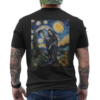 Grim Reaper Skeleton Van Gogh Style Starry Night Men's T-shirt Back Print - Thegiftio UK