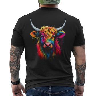 Highland Cow Bunte Kunst Tier Grafik Highland Cow T-Shirt mit Rückendruck - Geschenkecke
