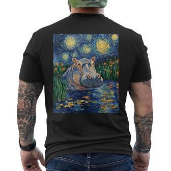 Hippo Hippopotamus Van Gogh Style Starry Night Men's T-shirt Back Print - Thegiftio UK