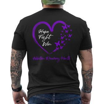 Hope Fight Win Addiction Recovery Month Purple Heart Men's T-shirt Back Print - Thegiftio UK