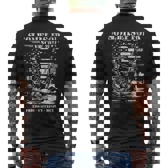 Jdヴァンス軍事選挙2028年アメリカ国旗支持のための兵士 メンズTシャツ バックプリント - Kawaiitshirt