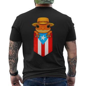 Jibaro Coqui Frog Puerto Rico Flag Boricua Pocket Borinquen Men's T-shirt Back Print - Thegiftio UK