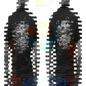 Jolie Loutre Entourée De Fleurs Et D'eau T-shirt imprimé au dos - Cadeauxyz