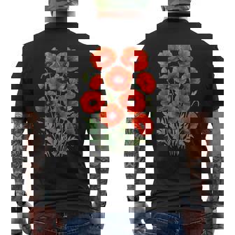 Jolies Fleurs Coquelicots Rouges En Pleine Floraison Formes Blanches Mania T-shirt imprimé au dos - Cadeauxyz