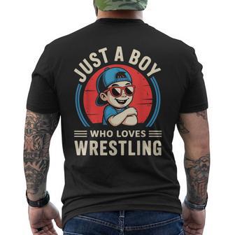 Just A Boy Who Loves Wrestling Retro Vintage Men's T-shirt Back Print - Thegiftio UK