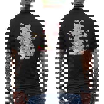 Kawaii Ramen Cat Neko Cute Anime Noodle Lover メンズTシャツ バックプリント - Kawaiitshirt