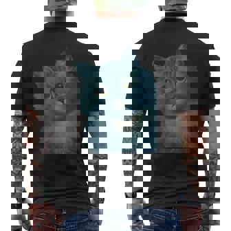 L Wain作 青い猫 メンズTシャツ バックプリント - Kawaiitshirt