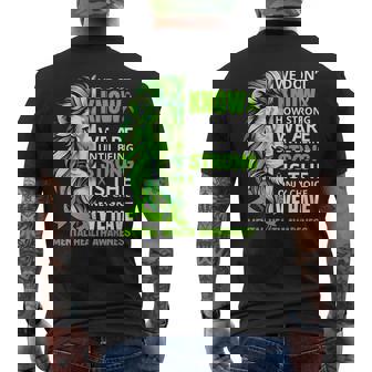Lion Motivational Green Ribbon Mental Health Awareness Men's T-shirt Back Print | Mazezy