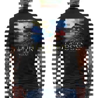 Lofoten ノルウェー キャビン ノルディック フィヨルド ベルゲン オーロラ メンズTシャツ バックプリント - Kawaiitshirt