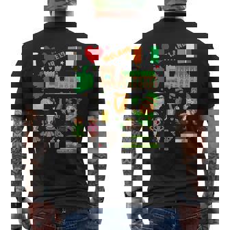 I Love Ireland。手描きアイルランドのランドマーク、旗、地図 メンズTシャツ バックプリント - Kawaiitshirt