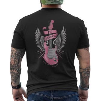 I Love Rock And Roll Pink Guitar Angel Wings Vintage Men's T-shirt Back Print - Thegiftio UK