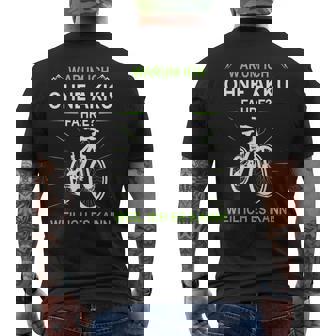 Lustiger Radfahrerpruch Warum Ich Ohne Akku Fahre Fahrrad T-Shirt mit Rückendruck - Geschenkecke