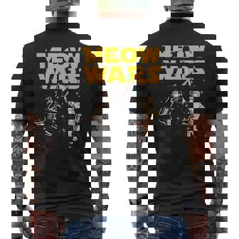 Meow Wars 猫好きのための面白いグラフィック メンズTシャツ バックプリント - Kawaiitshirt