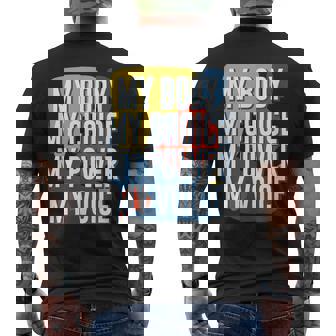 My Body Choice Power Andoice フェミニストポジティブ メンズTシャツ バックプリント - Kawaiitshirt