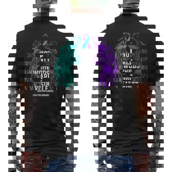 Not All Wounds Are Visible Teal Purple Ribbon Mental Health Men's T-shirt Back Print - Thegiftio