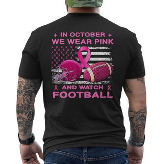 In October We Wear Pink Breast Cancer Flag Football Boys Men's T-shirt Back Print - Thegiftio UK