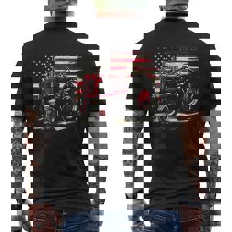 Old Farmall Cub Tractor American Flag Patriotic Farming Farm Men's T-shirt Back Print - Monsterry