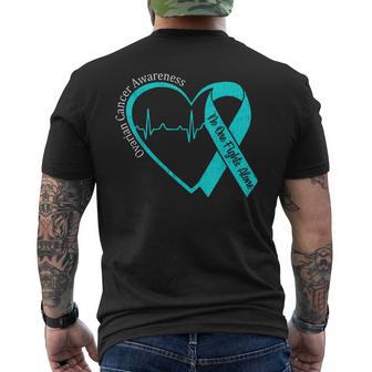 Ovarian Cancer Awareness Heart Teal Ribbon Support Family Men's T-shirt Back Print - Thegiftio UK