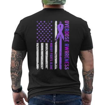 Overdose Awareness In August We Wear Purple Ribbon Usa Flag Men's T-shirt Back Print - Thegiftio