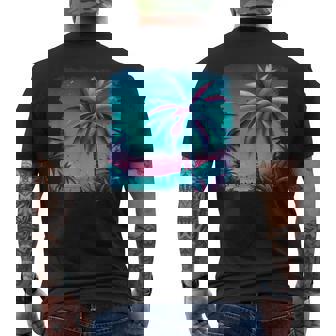 Palm A Trees Tropical Teal Turquoise Purple Beach Vacation Men's T-shirt Back Print - Seseable