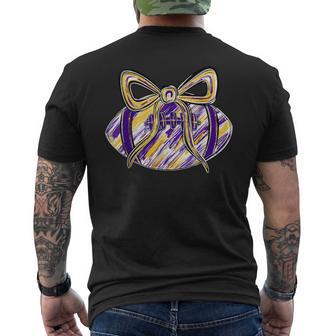 Purple Yellow Gold Football Coquette Bow Touchdown Season Men's T-shirt Back Print - Thegiftio UK