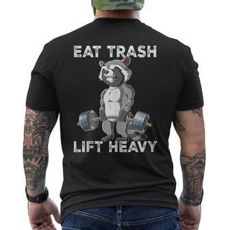 Raccoon Gym Weight Training Eat Trash Lift Heavy Men's T-shirt Back Print - Thegiftio UK