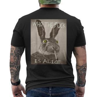 Retro Who The F_Ck Is Alice Rabbit Men's T-shirt Back Print - Thegiftio UK