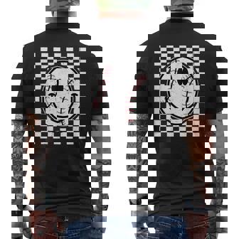 Retro Happy Face Game Day Baseball Pattern Smile Face Trendy Men's T-shirt Back Print - Monsterry