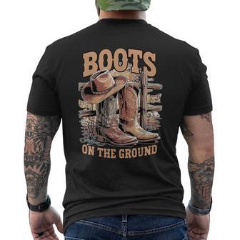 Retro Western Cowgirl Cowboy Hat Boots On Da Ground Men's T-shirt Back Print - Thegiftio UK
