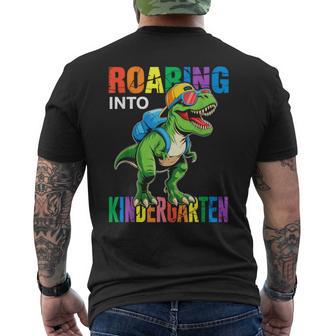 Roaring Into Kindergarten Boys Dinosaur T Rex Back To School Men's T-shirt Back Print - Thegiftio UK