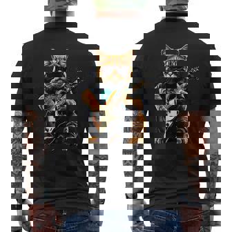Rock Katze Gitarre Damen Herren Kinder Lustiges Katzenmotiv T-Shirt mit Rückendruck - Geschenkecke