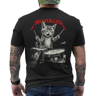 Rock On Vintage Drummer Cat 80S Band Style Men's T-shirt Back Print - Thegiftio UK