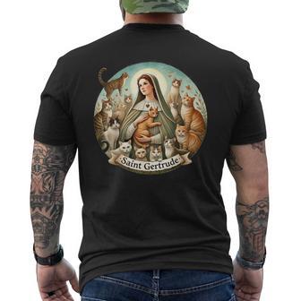 Saint Gertrude Patron Of Cats Love Cats Catholic Saint Kitty Men's T-shirt Back Print - Thegiftio UK