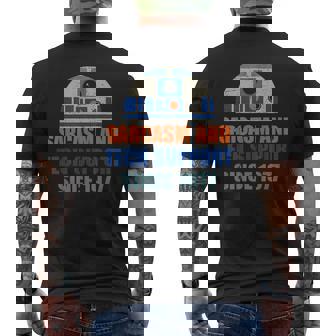 Sarcasm And Tech-Support Since-1977 Men's T-shirt Back Print - Monsterry