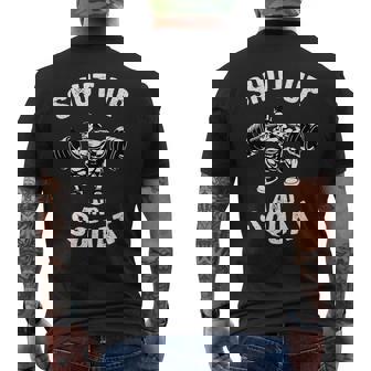 Shut Up Andquat スローガン ボディビルダー ベンチプレス メンズTシャツ バックプリント - Kawaiitshirt