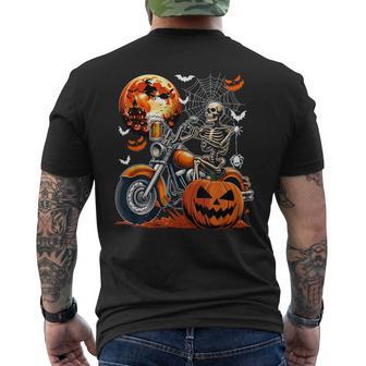Skeleton Drinking Beer On Motorcycle Halloween Pumpkins Men's T-shirt Back Print - Thegiftio UK