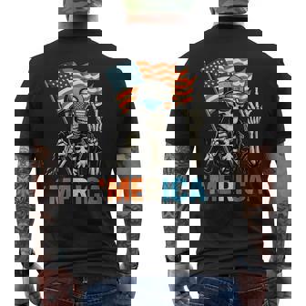 Skeleton Merica Rock American Flag Patriotic Usa 4Th Of July Men's T-shirt Back Print - Monsterry